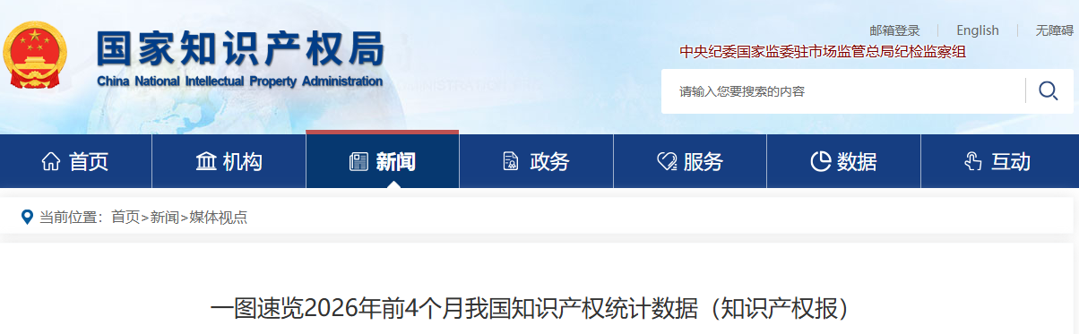 一图速览2026年前4个月我国知识产权统计数据（知识产权报）